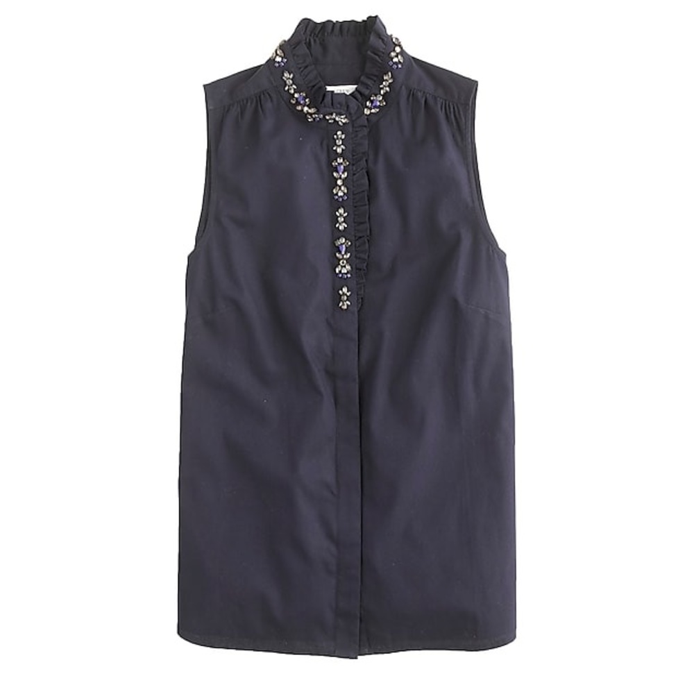 J Crew rhinestone ruffle navy tank top 2